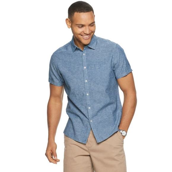 Marc Anthony Red Linen Short Sleeve Button Down Shirt Collared Solid Cotton XXL - Picture 3 of 8